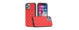 For iPhone 12 Pro Max 6.7 Trough Thick PU Leather Design Lines Case Cover - Red Diamond Lines