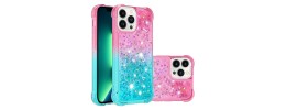 For iPhone 12 Pro Max 6.7 Two-Tone Quicksand Glitter Cover Case - Hot Pink+Purple