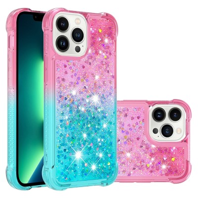 For iPhone 12 Pro Max 6.7 Two-Tone Quicksand Glitter Cover Case - Teal+Purple
