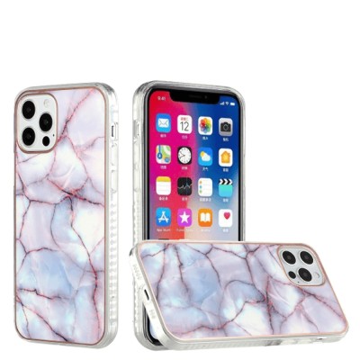 For iPhone 12 Pro Max 6.7 Universe Marble Electroplated Edged ShockProof Design Case Cover - E