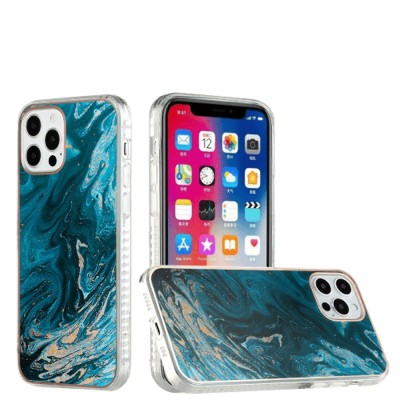For iPhone 12 Pro Max 6.7 Universe Marble Electroplated Edged ShockProof Design Case Cover - B