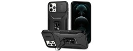 For iPhone 12 Pro Max 6.7 Magnetic Ring Stand Classic Design FULL Camera Protection Hybrid Case - Black