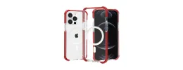 For iPhone 12 & iPhone 12 Pro Acrylic [Magnetic Circle] Tough 2.5mm Transparent ShockProof Hybrid - Red