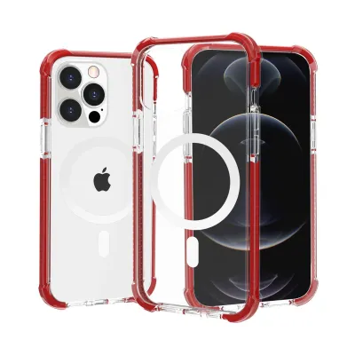 For iPhone 12 & iPhone 12 Pro Acrylic [Magnetic Circle] Tough 2.5mm Transparent ShockProof Hybrid - Red