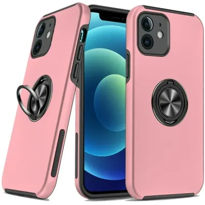 For iPhone 12 & iPhone 12 Pro CHIEF Oil Painted Magnetic Ring  Stand Hybrid - Pink