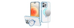 For iPhone 12 & iPhone 12 Pro Dotted Edged Line Transparent HQ Magnetic Ring Stand Hybrid - Light Blue