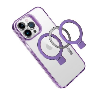 For iPhone 12 & iPhone 12 Pro Dotted Edged Line Transparent HQ Magnetic Ring Stand Hybrid - Light Purple