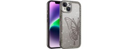 For iPhone 12 & iPhone 12 Pro Electroplated Butterfly With  Diamonds Glitter Shimmer Hybrid Case - Black