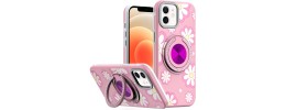 For iPhone 12 & iPhone 12 Pro Metal Diamond CD Pattern Design  Matte Finished Hybrid with Rotational Ring [Car Mount Friendly]  Case - 2