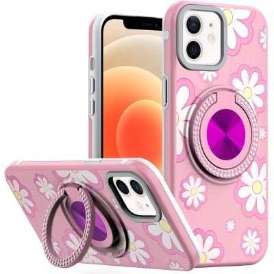 For iPhone 12 & iPhone 12 Pro Metal Diamond CD Pattern Design  Matte Finished Hybrid with Rotational Ring [Car Mount Friendly]  Case - 2