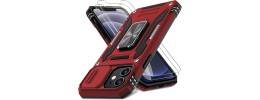 For iPhone 12 & iPhone 12 Pro (Open Camera Hole) Carbonara IMD Design Hybrid Case Cover - Red with Marble