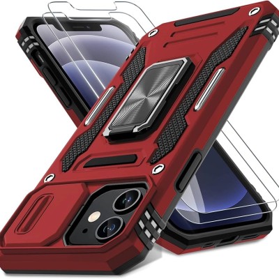 For iPhone 12 & iPhone 12 Pro (Open Camera Hole) Carbonara IMD Design Hybrid Case Cover - Red with Marble