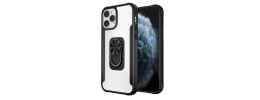 For iPhone 12 & iPhone 12 Pro (Open Camera Hole) Card Holder with Magnetic Ring Stand Hybrid Case Cover - Black