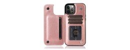 For iPhone 12 & iPhone 12 Pro (Open Camera Hole) ELEGANT Wallet Case ID Money Holder Case Cover - Rose Gold
