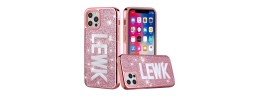 For iPhone 12 & iPhone 12 Pro (Open Camera Hole) Embroidery Bling Glitter Chrome Hybrid Case Cover - CHIC on Pink