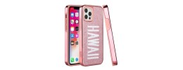 For iPhone 12 & iPhone 12 Pro (Open Camera Hole) Embroidery Bling Glitter Chrome Hybrid Case Cover - HAWAII on Pink