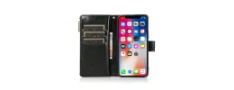 For iPhone 12 & iPhone 12 Pro (Open Camera Hole) Luxury Wallet Card ID Zipper Money Holder Case Cover - Black