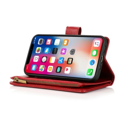 For iPhone 12 & iPhone 12 Pro (Open Camera Hole) Luxury Wallet Card ID Zipper Money Holder Case Cover - Rose Gold