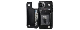 For iPhone 12 & iPhone 12 Pro Purse Style Wallet Card ID Money Holder with Zip containing Long & Short Lanyard - Black