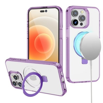 For iPhone 12 & iPhone 12 Pro Shield Magnetic Ring Transparent HQ 360 Degree Rotational Shockproof Case Cover - Purple