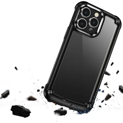 For iPhone 12 & iPhone 12 Pro Ultimate CaseX Transparent Hybrid Case with Metal Buttons And Camera Edges - Black