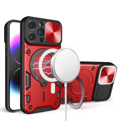 For iPhone 12 & iPhone 12 Pro Well Protective Magentic Ring Stand Camera Protective Cover Case - Red