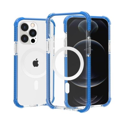 For iPhone 13/14 Acrylic [Magnetic Circle] Tough 2.5mm  Transparent ShockProof Hybrid - Blue