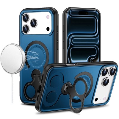 For iPhone 13/14 Aligned [Magnetic Circle] Kickstand Tough Strong ShockProof Hybrid - Blue