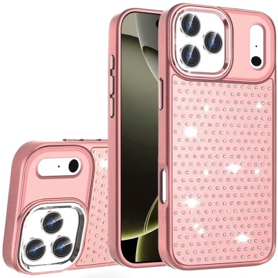For iPhone 13/14 Beautiful Diamond Metallic Design Metal Chrome Edged Hybrid - Rose Gold