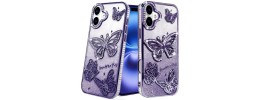 For iPhone 13/14 Butterfly Freedom Shimmer Glitter Thick TPU Case Cover - Purple