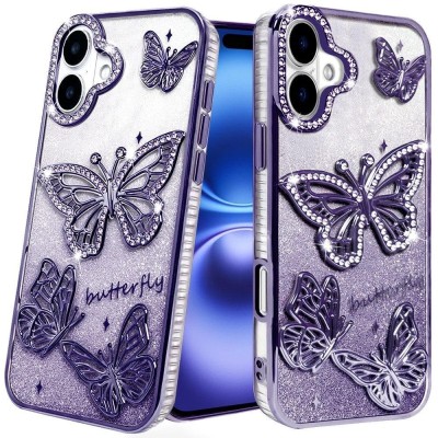For iPhone 13/14 Butterfly Freedom Shimmer Glitter Thick TPU Case Cover - Purple