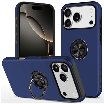 For iPhone 13/14 CHIEF Oil Painted Magnetic Ring Stand Hybrid Case Cover - Dark Blue