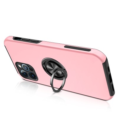 For iPhone 13/14 CHIEF Oil Painted Magnetic Ring Stand Hybrid Case Cover - Pink