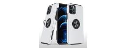 For iPhone 13/14 CHIEF Oil Painted Magnetic Ring Stand Hybrid Case Cover - Silver