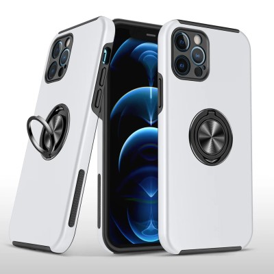 For iPhone 13/14 CHIEF Oil Painted Magnetic Ring Stand Hybrid Case Cover - Silver