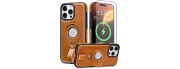 For iPhone 13/14 Carbon Design [Magnetic Circle] with Ring Stand Hybrid Case - Brown
