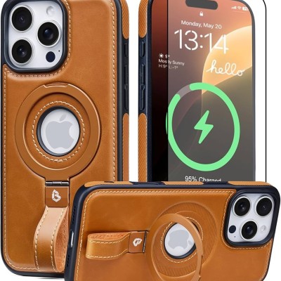 For iPhone 13/14 Carbon Design [Magnetic Circle] with Ring Stand Hybrid Case - Brown