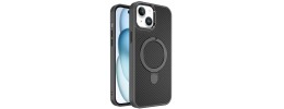 For iPhone 13/14 Carbon Design [Magnetic Circle] with Ring Stand Hybrid Case - Gray