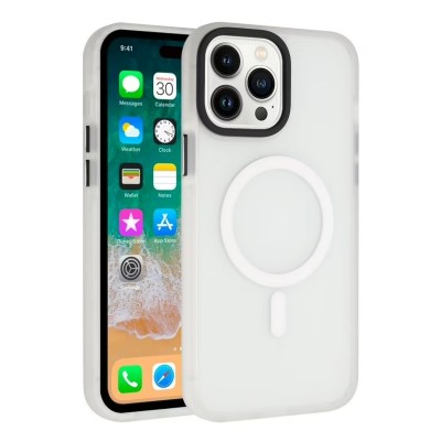 For iPhone 13/14 Diamond [Magnetic Circle] with CD Pattern Hybrid - White