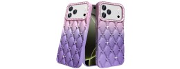 For iPhone 13/14 Floral Joy Glitter Shimmer Leather Feel Thick TPU Case - Dark Blue/Burgundy