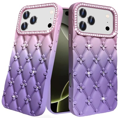 For iPhone 13/14 Floral Joy Glitter Shimmer Leather Feel Thick TPU Case - Dark Blue/Burgundy