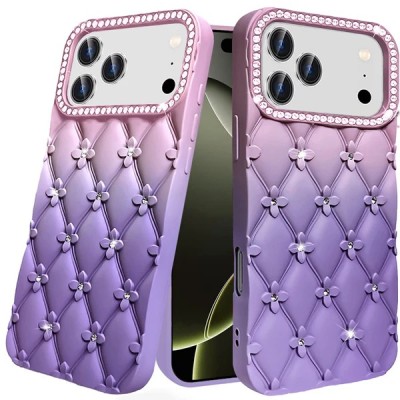 For iPhone 13/14 Floral Joy Glitter Shimmer Leather Feel Thick TPU  Case - Light Blue/Light Pink