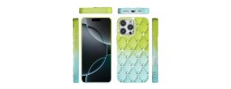 For iPhone 13/14 Floral Joy Glitter Shimmer Leather Feel Thick TPU  Case - Light Green/Teal