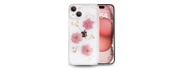 For iPhone 13/14 Floral Joy Glitter Shimmer Leather Feel Thick TPU  Case - Orange/Pink