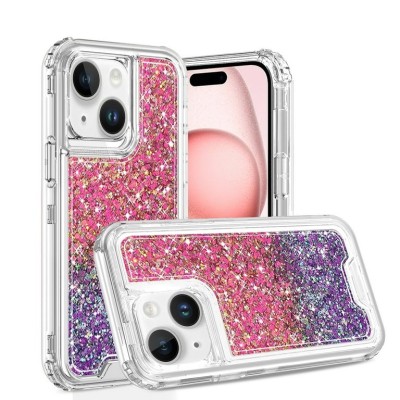 For iPhone 13/14 Gem Glitter Diamond Transparent Hard Colorful TPU Hybrid Case - Black
