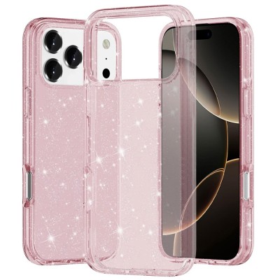 For iPhone 13/14 Gem Glitter Diamond Transparent Hard Colorful TPU Hybrid Case - Rose Gold