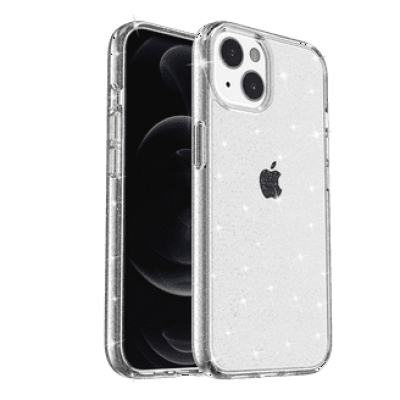 For iPhone 13/14 Gem Glitter Diamond Transparent Hard Colorful TPU Hybrid Case - Silver
