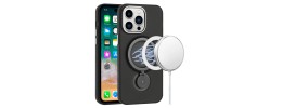 For iPhone 13/14 Hoop Kickstand [Magnetic Circle] HD Transparent Chrome Hybrid - Black