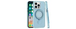 For iPhone 13/14 Hoop Kickstand [Magnetic Circle] HD Transparent Chrome Hybrid - Sky Blue