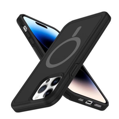 For iPhone 13/14 [Magnetic Circle] Smooth Safe Matte Feel Hybrid Case - Black